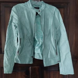 GUESS teal leather bomber